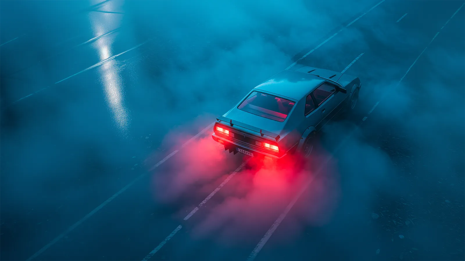 car on a neon smokey background