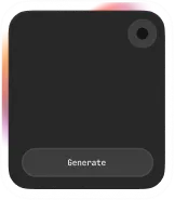 Square-shaped black digital device or interface with a subtle gradient border and a button labeled 'Generate' at the bottom center.