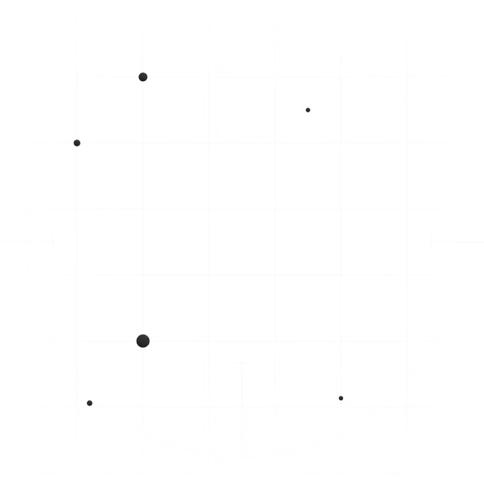 Black square grid with some squares filled solid black and others white, arranged near the center and edges within a large circular outline, featuring black dots scattered inside the circle.