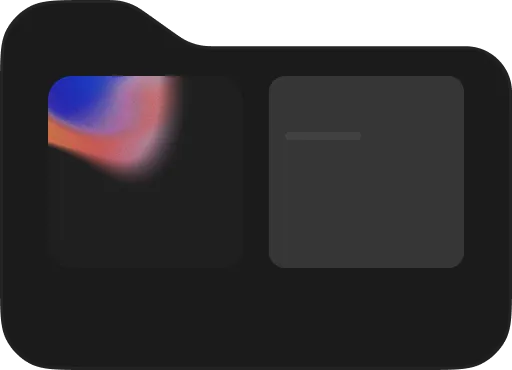 A dark rectangular folder icon with rounded corners containing two smaller rounded squares: the left square shows a blurred multicolored gradient with blue and orange hues, and the right square is a plain dark gray with a faint horizontal line near the top.