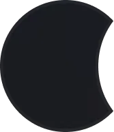 Black circle with a crescent-shaped bite taken out of the right side on a white background, resembling a partially eclipsed moon or a stylized cookie.