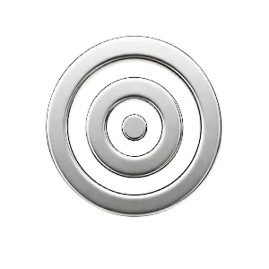 Three concentric metallic silver rings resembling a target or bullseye symbol on a transparent background.