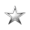 Shiny metallic silver star with a three-dimensional appearance on a transparent background.
