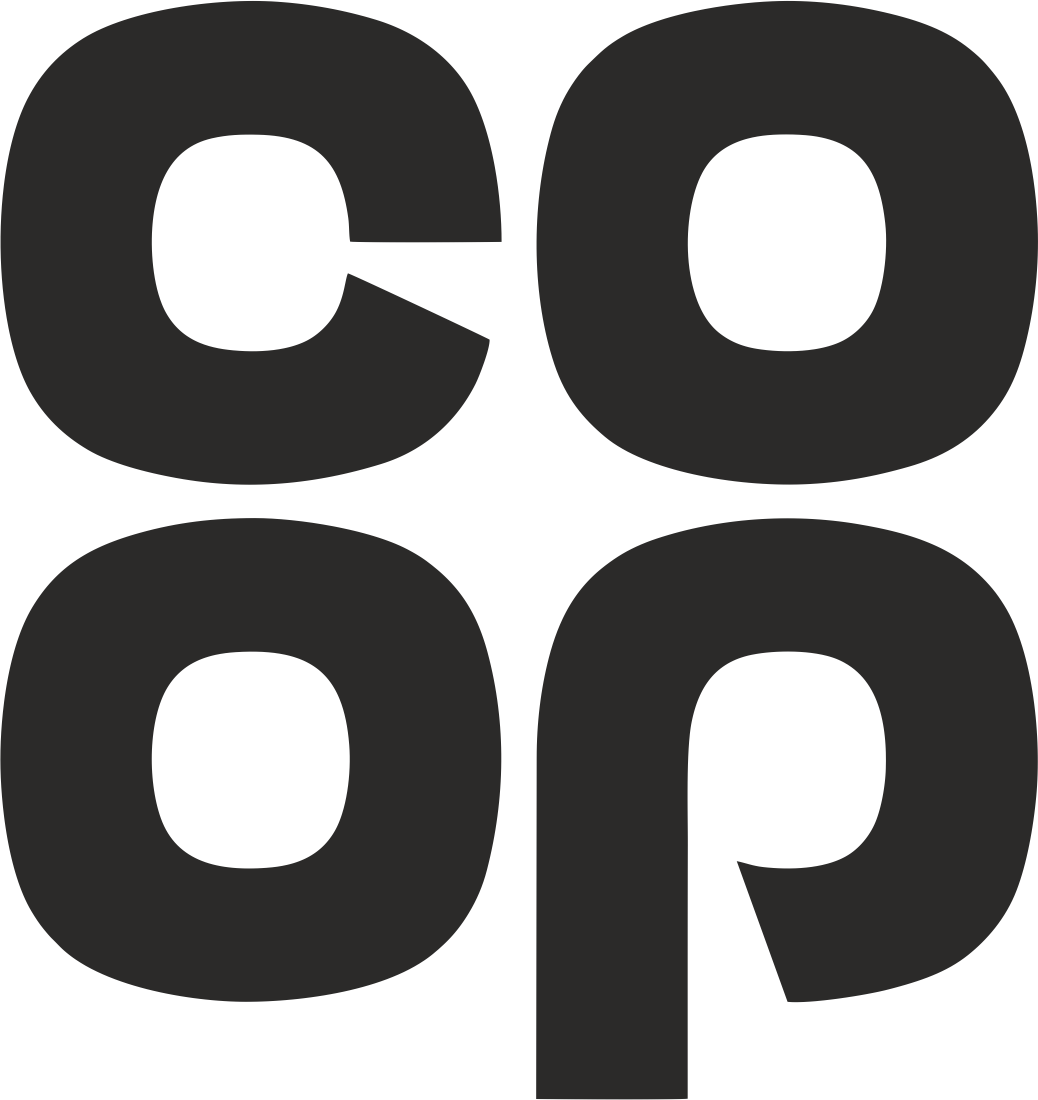 Black stylized text forming the word CO OP in a square layout.