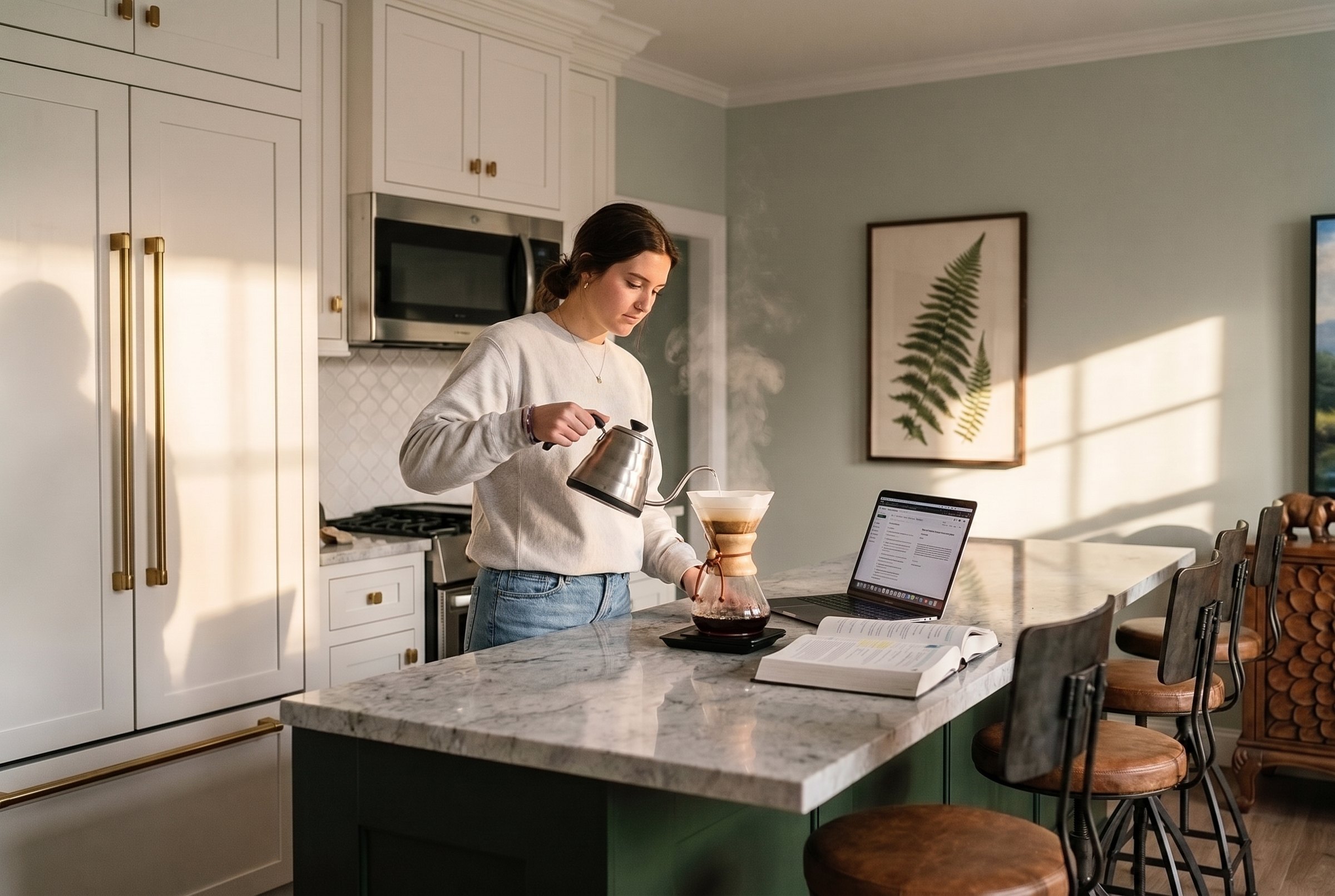 Custom cabinetry and granite island in a Judges Row kitchen