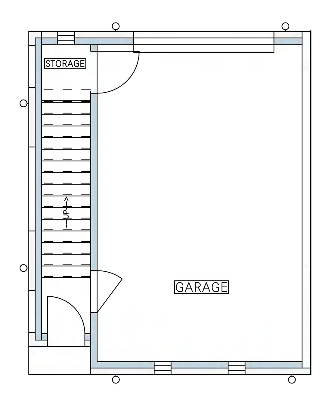 First floor plan showing the private enclosed garage and storage