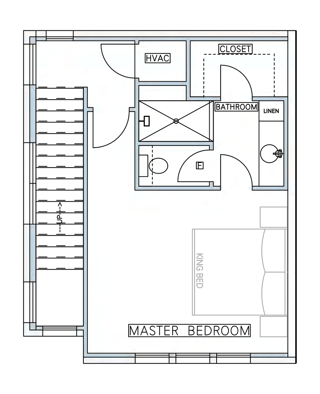 Third floor plan showing the bedroom suite, walk-in closet and full bathroom