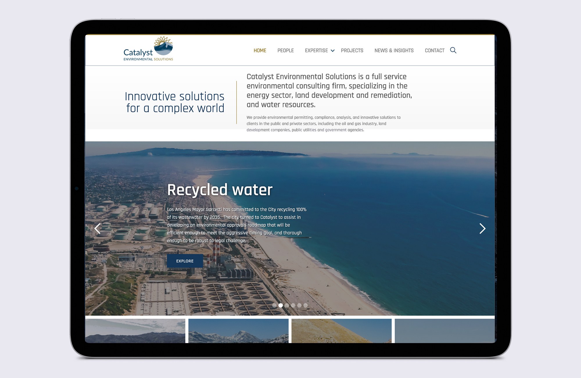Catalyst Environmental Solutions website shown on a tablet