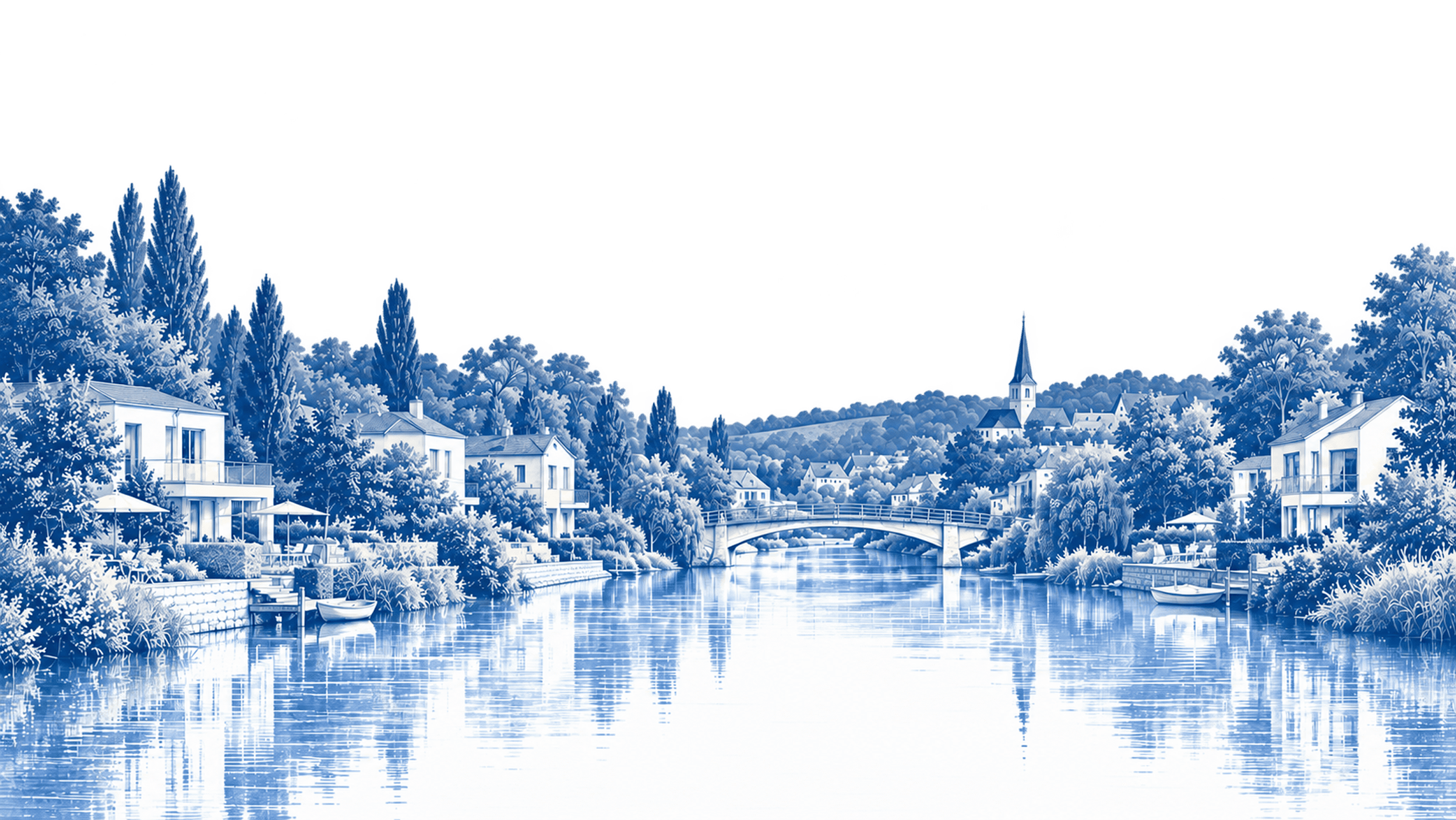 Stadt an einem Fluss.