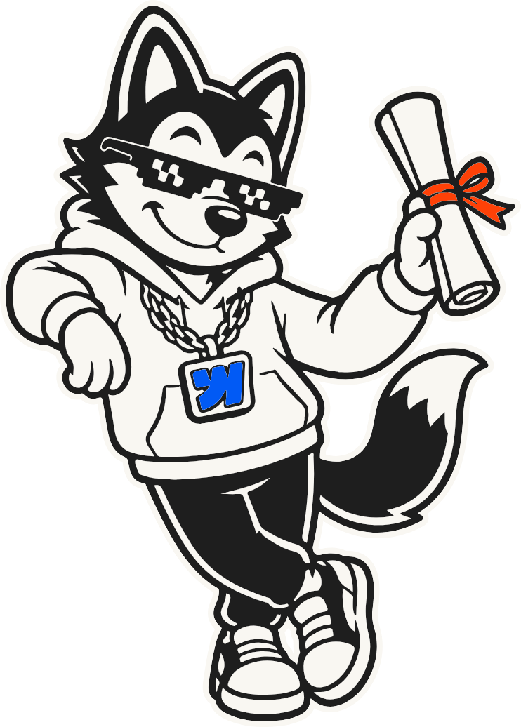 Mascotte MuratDesigns, husky avec son diplôme Premium Partner