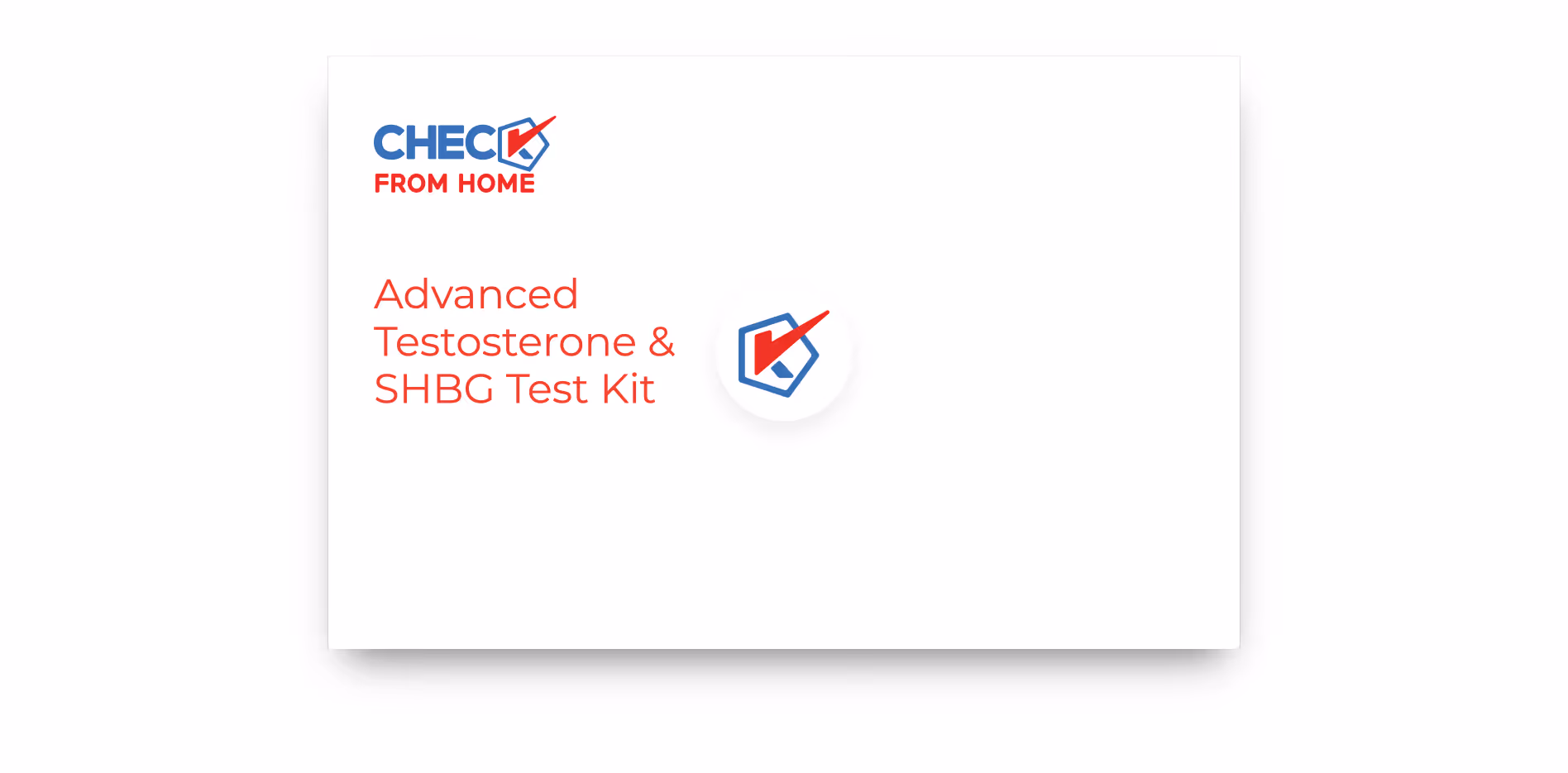 Check From Home logo with text 'Advanced Testosterone & SHBG Test Kit' and a checkmark icon.
