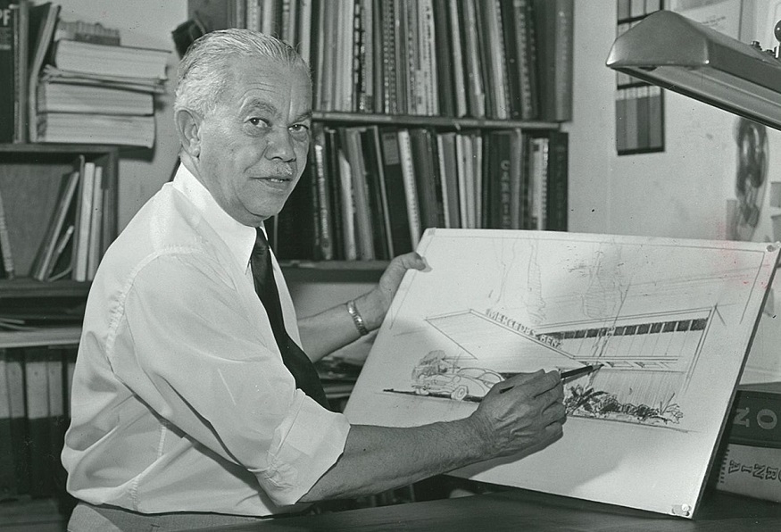 Paul R. Williams at his drafting table