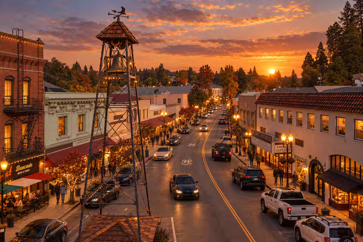Historic downtown Placerville at sunset