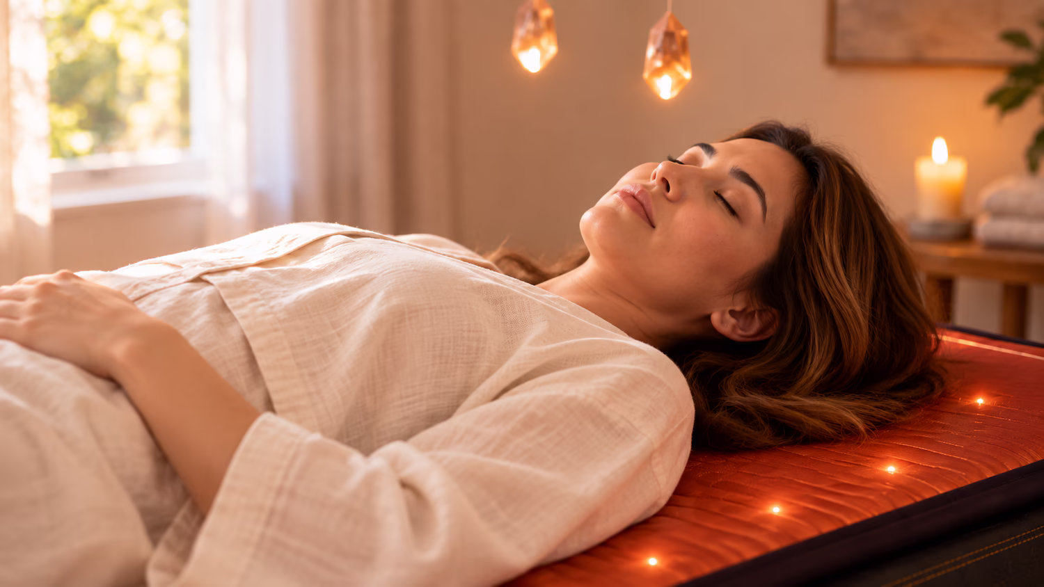 Client relaxing under crystals on the crystal bed