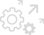 Two gray gears with two arrows pointing diagonally upward to the right.