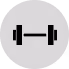 Black barbell icon inside a gray circle, symbolizing weightlifting or fitness.
