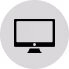 Black computer monitor icon inside a gray circle background.