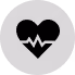 Black heart with heartbeat line inside a gray circular icon.