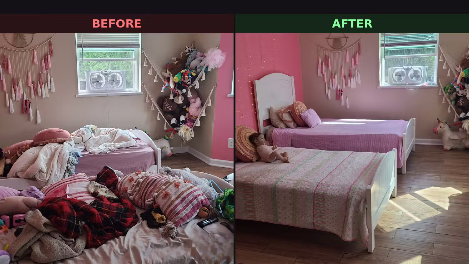 Before and after: children's bedroom cleaned and tidied by Klean-It