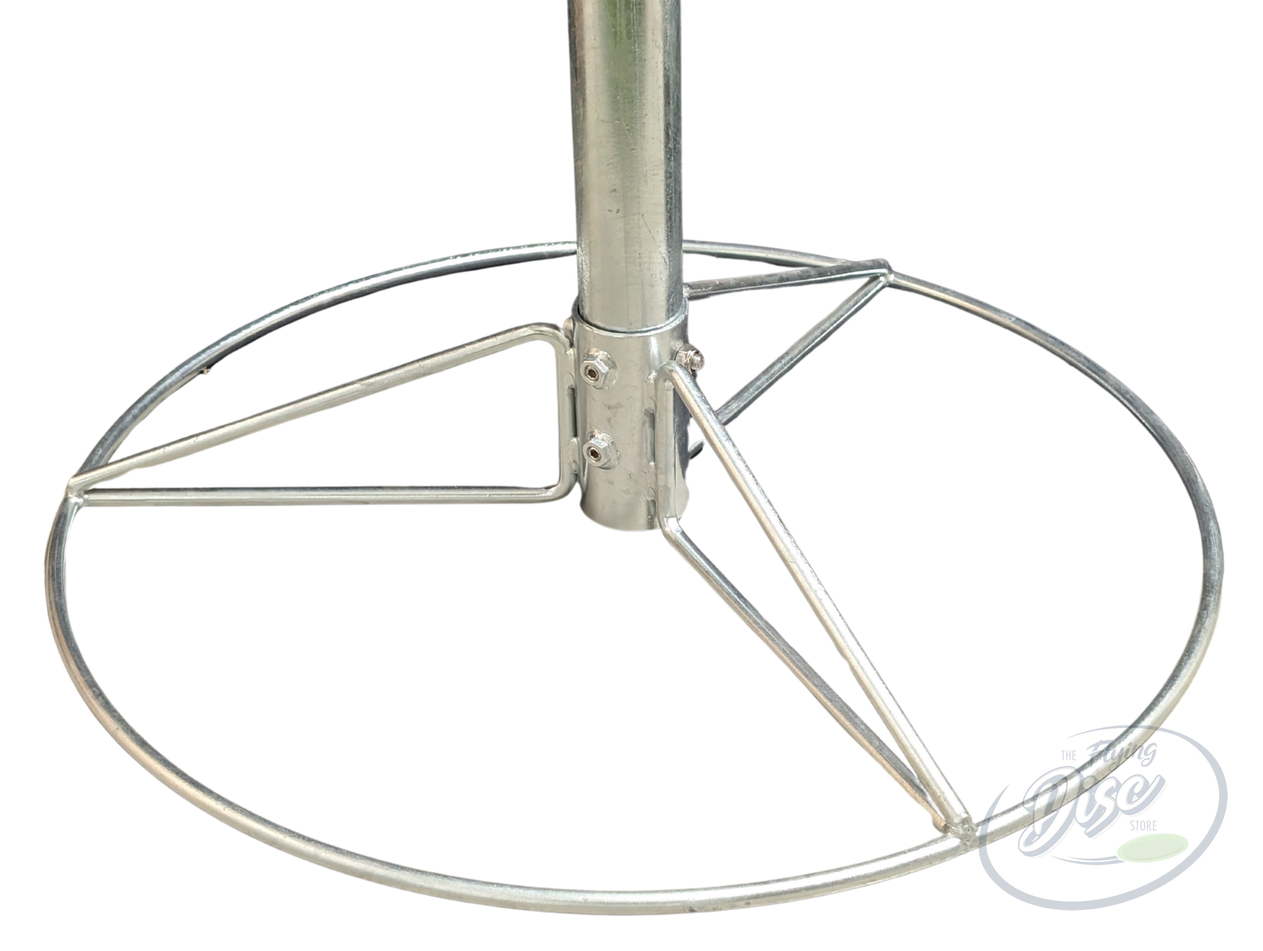 RAD EAGLE Premium disc golf basket circular metal base and galvanised centre pole on a white background.