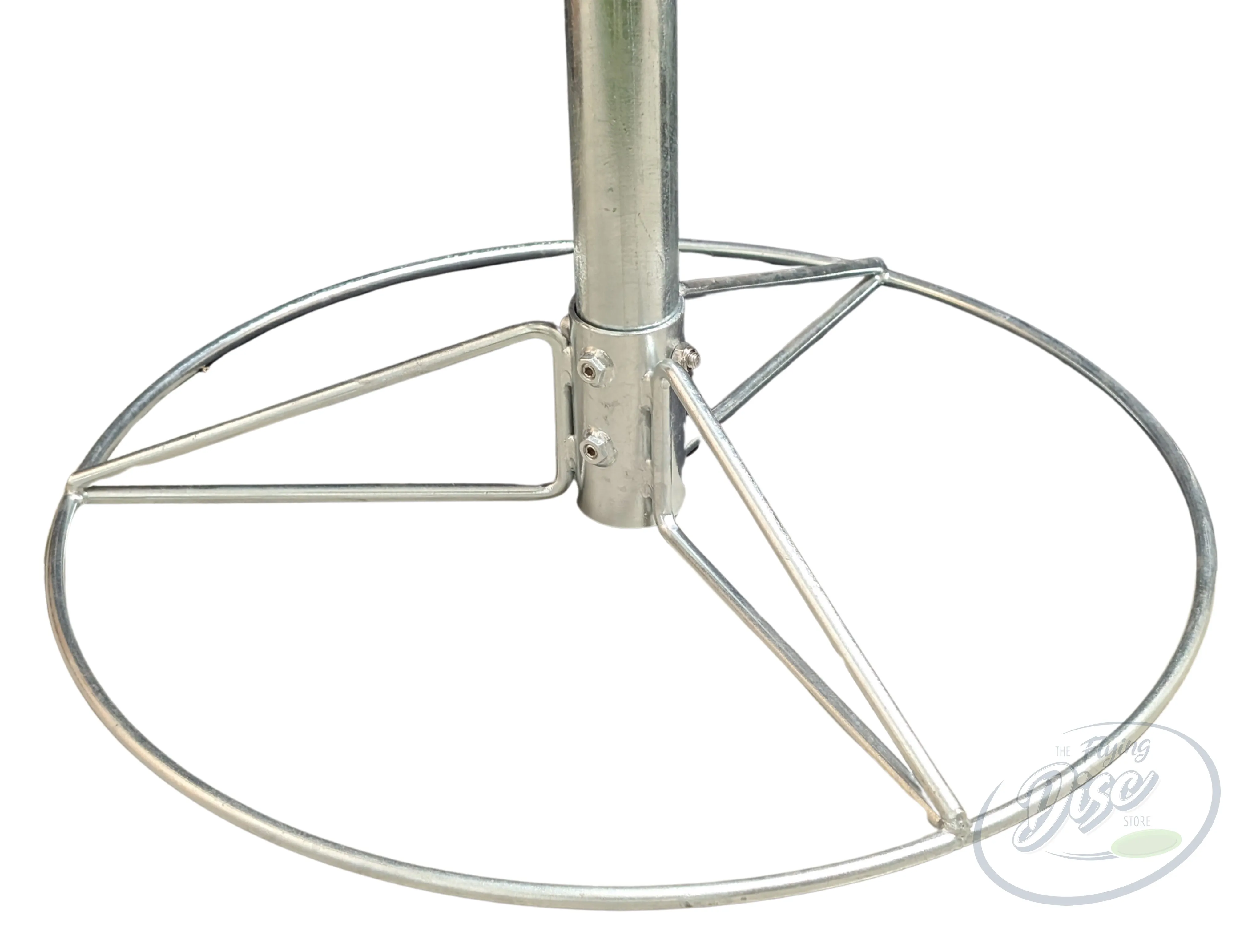 RAD EAGLE Premium disc golf basket circular metal base and galvanised centre pole on a white background.