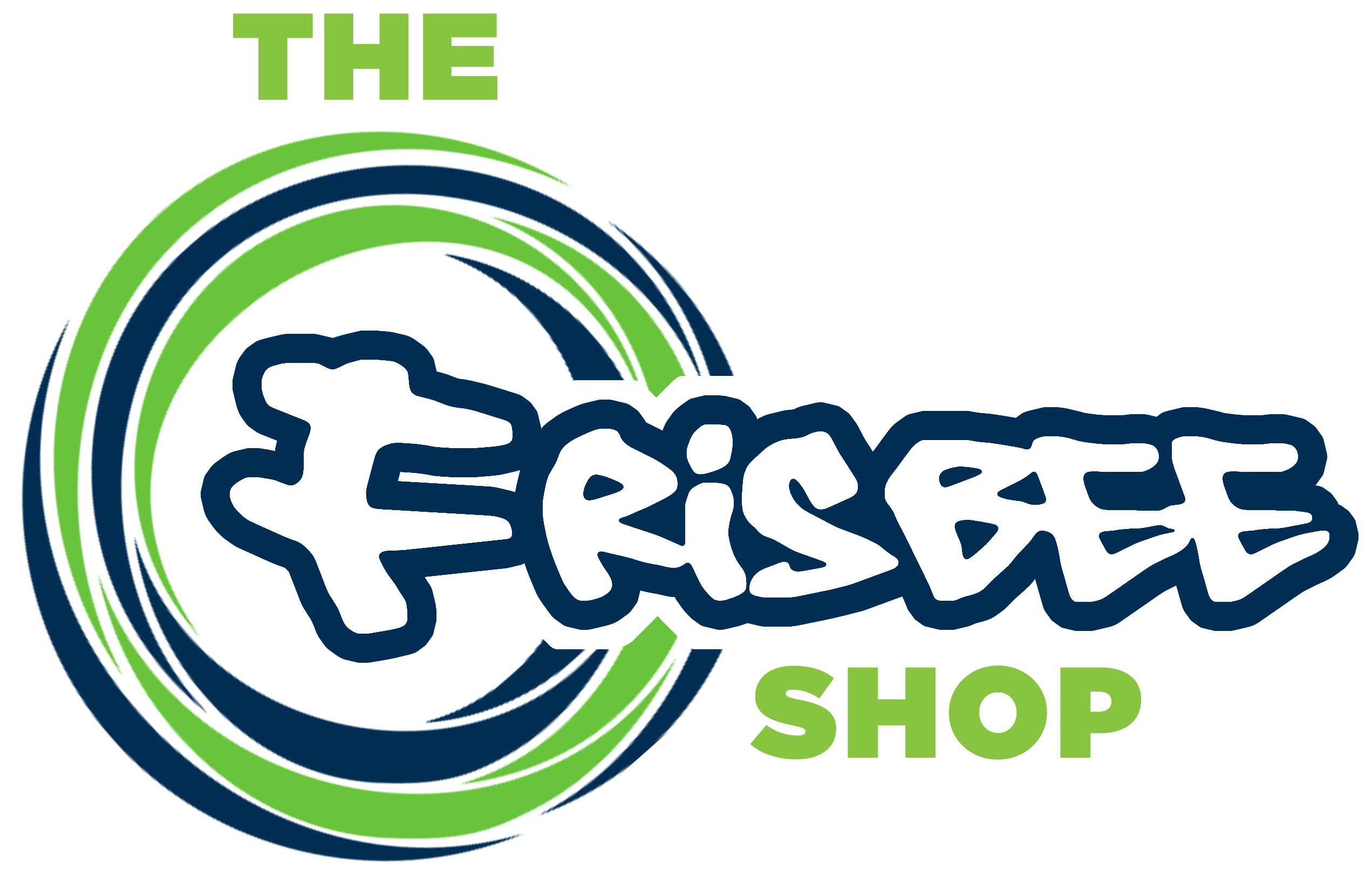 The Frisbee Shop logo: a stylised green and navy disc beside the words The Frisbee Shop.