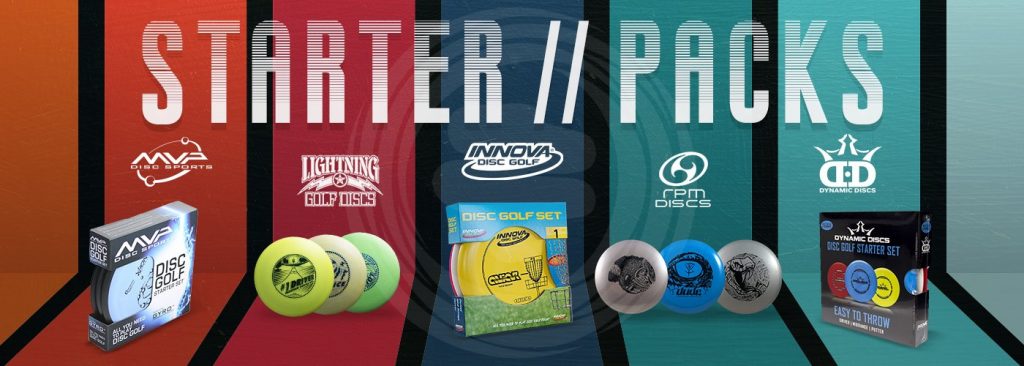 A Starter Packs banner showing boxed disc golf starter sets from several disc brands.
