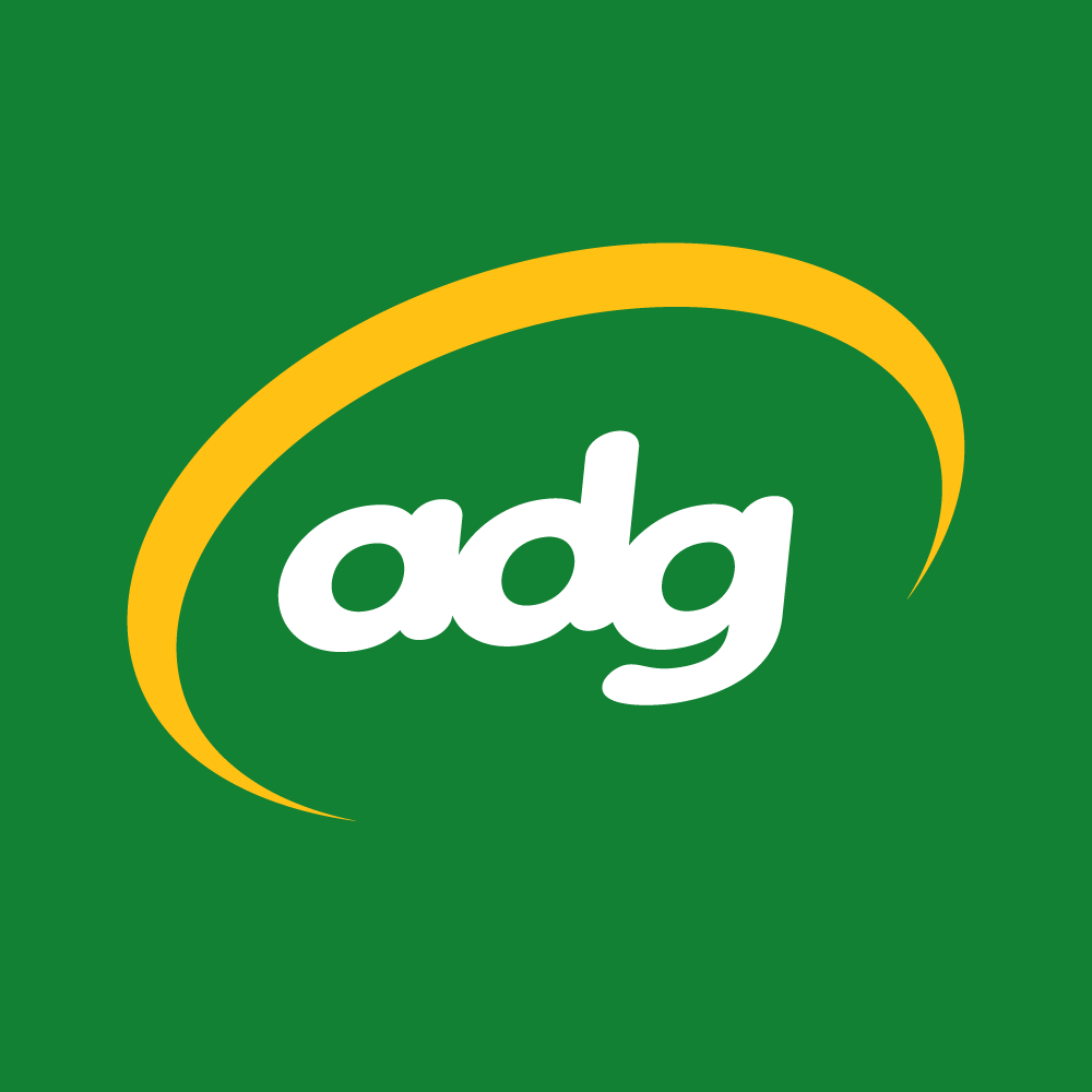 The Australian Disc Golf logo: the letters adg in white inside a yellow swoosh on a green background.