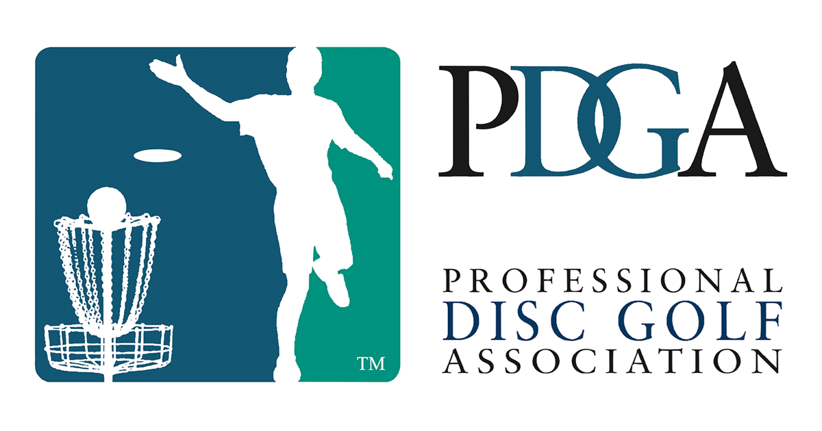 The Professional Disc Golf Association logo: a silhouetted player throwing towards a basket beside the letters PDGA.