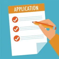Illustration of a hand ticking boxes on a grant application form.
