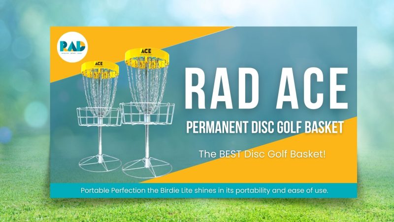 Product card for the RAD Ace permanent disc golf basket.