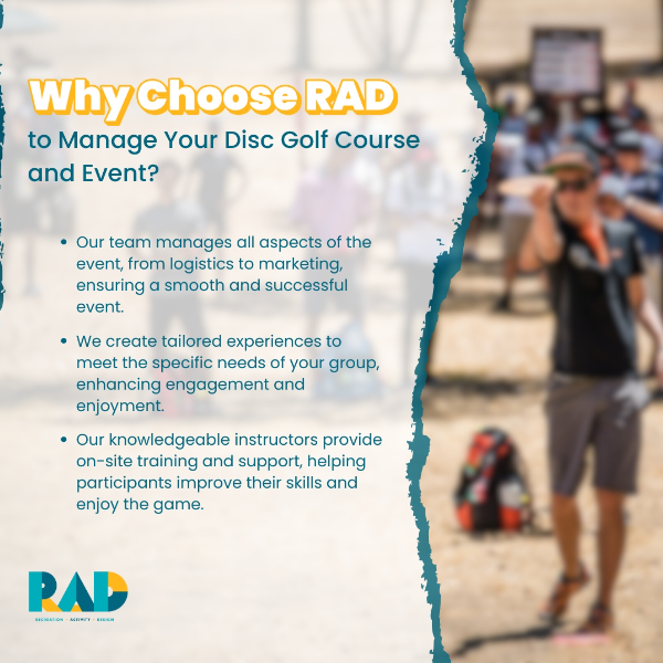 RAD card on why to choose RAD to manage your course and event: full event management from logistics to marketing, tailored experiences, and knowledgeable on-site instructors.