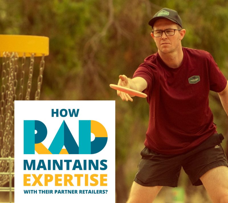 RAD card reading how RAD maintains expertise with their partner retailers, beside a player throwing towards a basket.