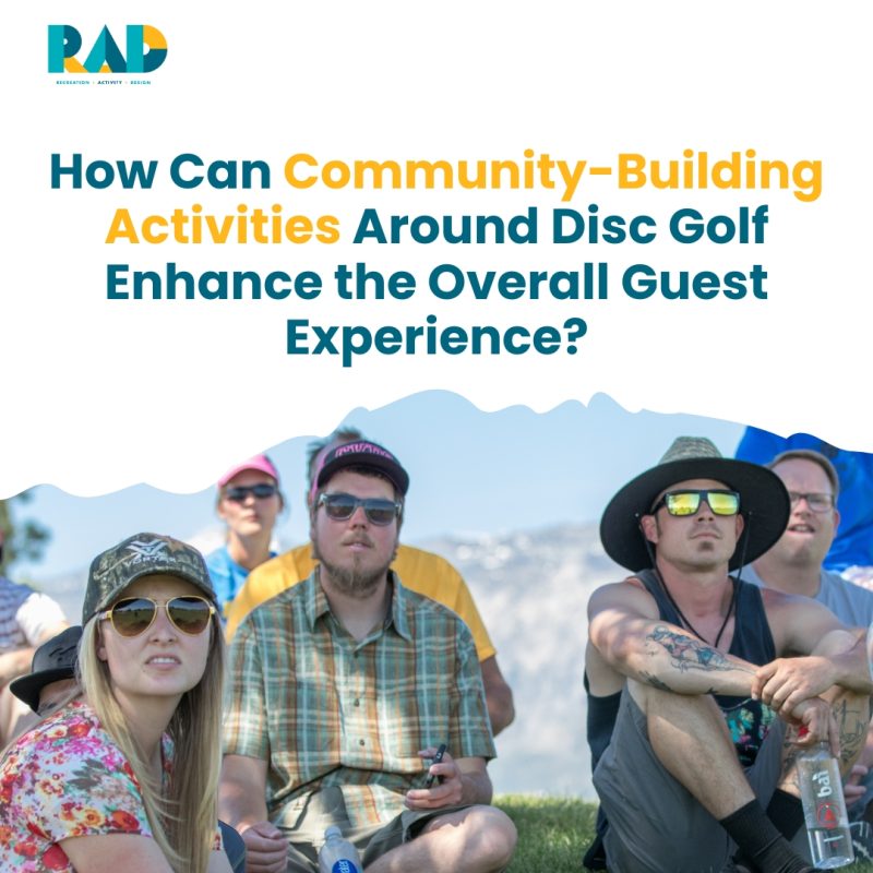 RAD card asking how community-building activities can enhance the guest experience, showing spectators watching a round.
