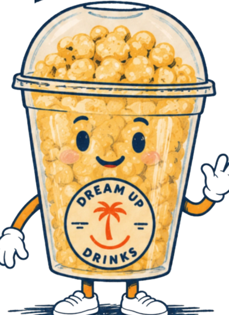Always Popcorn character in a clear cup