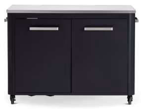 A black cabinet with two doors and two drawers.