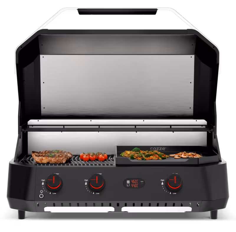 A grill that has some food on it.