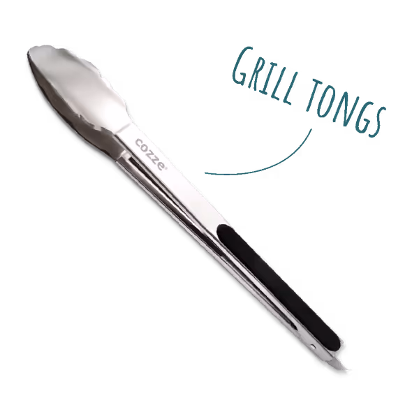 A grill tongs with the words grill tongs on it.