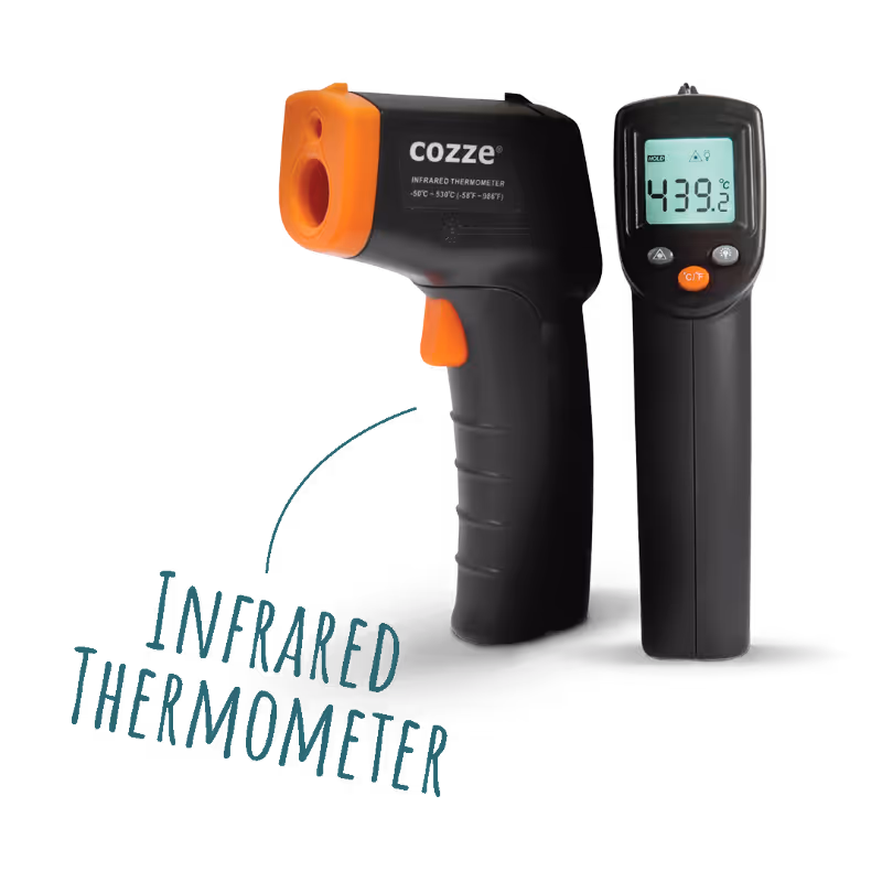 A thermometer and a thermometer with the words infrared thermometer.