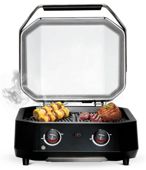 A grill that has some food on it.