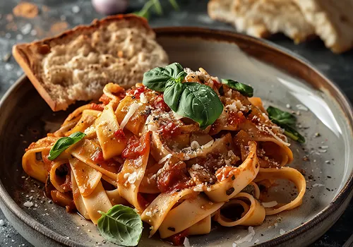 Baked pasta with tomato and cheese