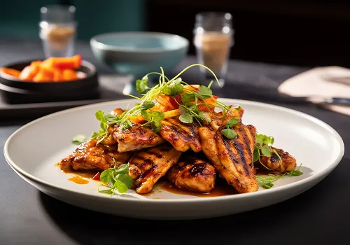 Grilled chicken dish with vegetables