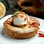 Toasted dessert topped with cream and berries