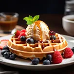 Belgian waffles with berries and cream