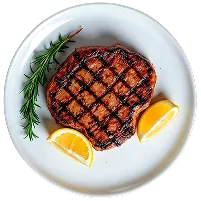 Grilled steak with lemon and vegetables