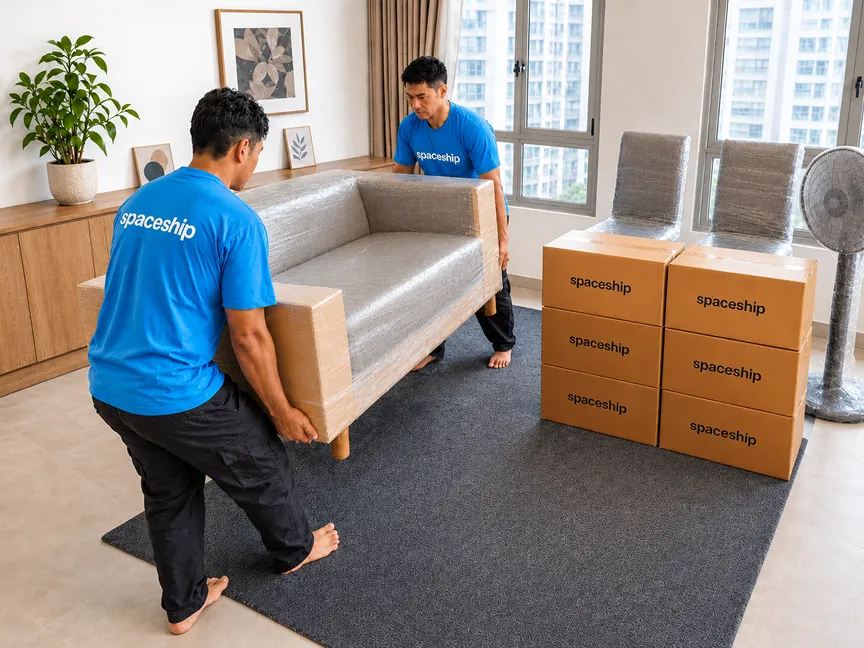 Spaceship movers handling household items for door-to-door storage