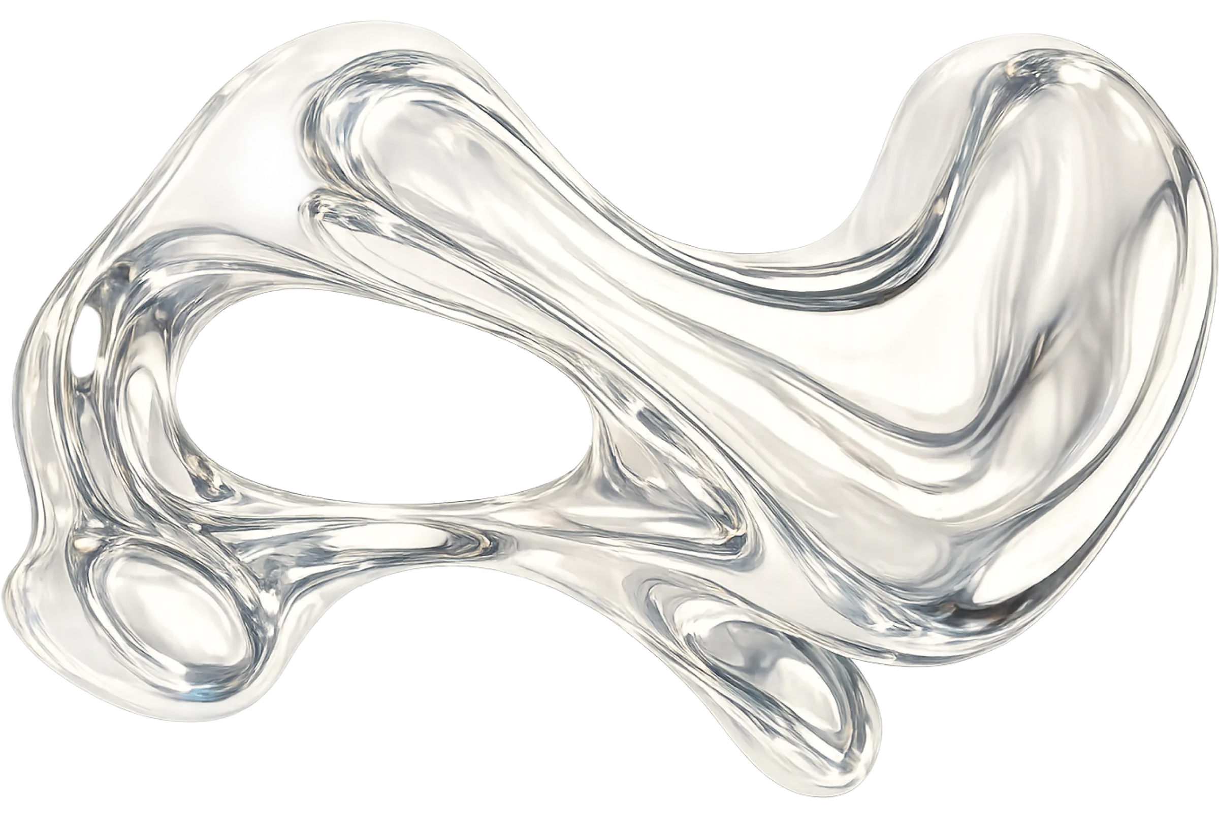 Abstract transparent glass sculptures on a soft off-white background.