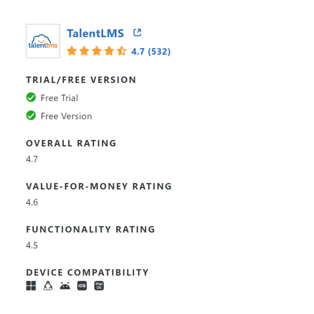 Talent LMS ratings on Capterra