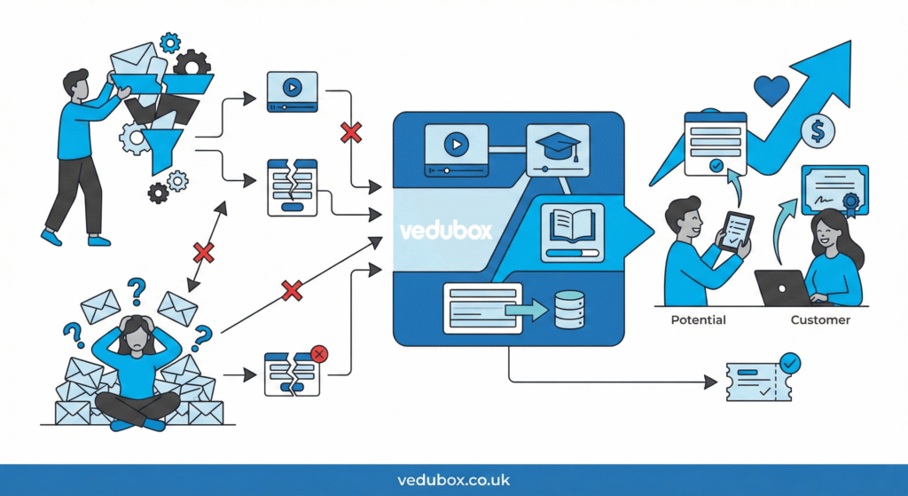 The illustration summarizes the effects of vedubox in customer training