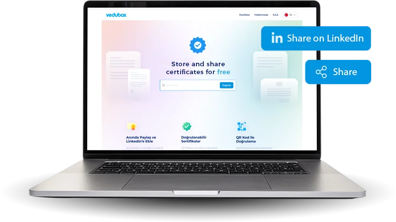 Vedubox certificate portal: store and share certificates for free, with LinkedIn sharing
